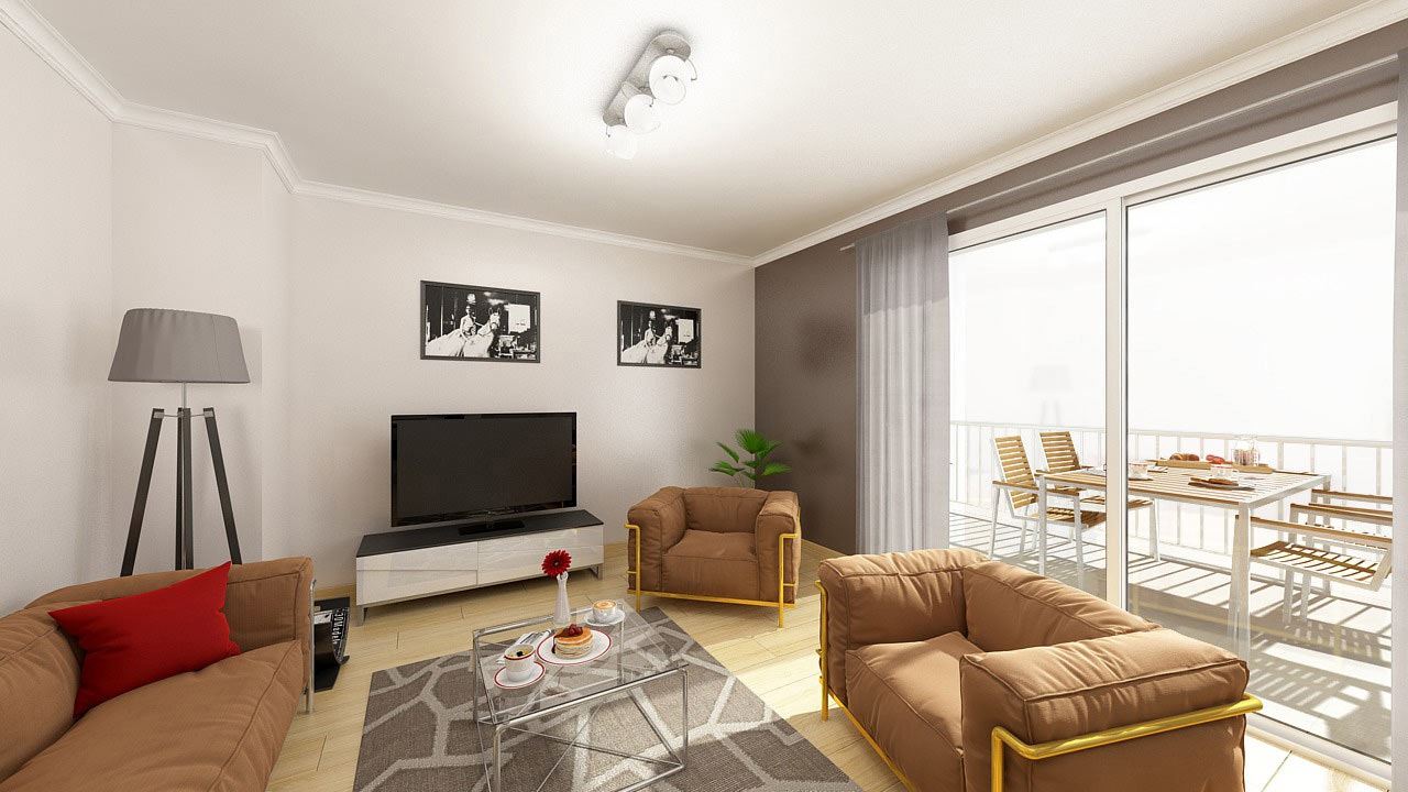 Perspective Salon Appartement T2 Residence Fragoline Woippy Village Ref B33 66455448/ Fragoline