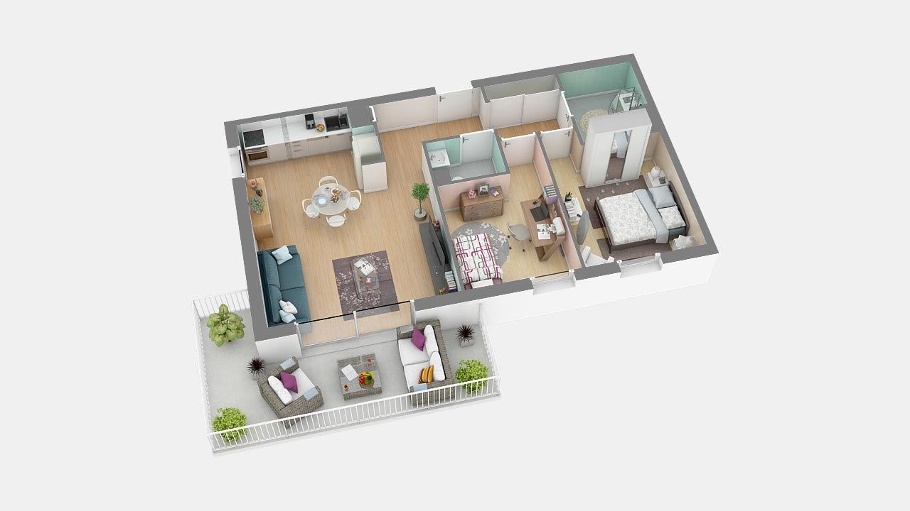 Plan3d Salon Appartement T3 Residence Fragoline Woippy Village Ref B28 21720768/ Fragoline
