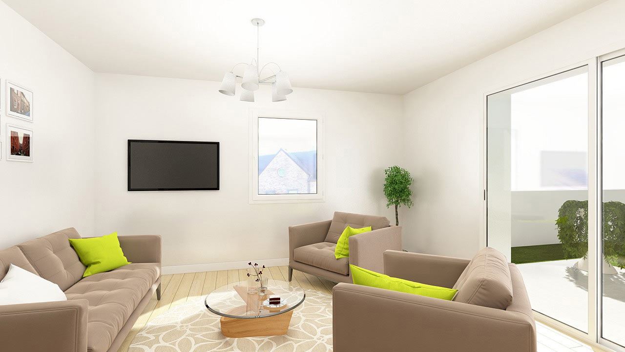 Perspective Salon Appartement T2 Residence Cote Marianne Yutz Ref B1 76921776/ Côté Marianne